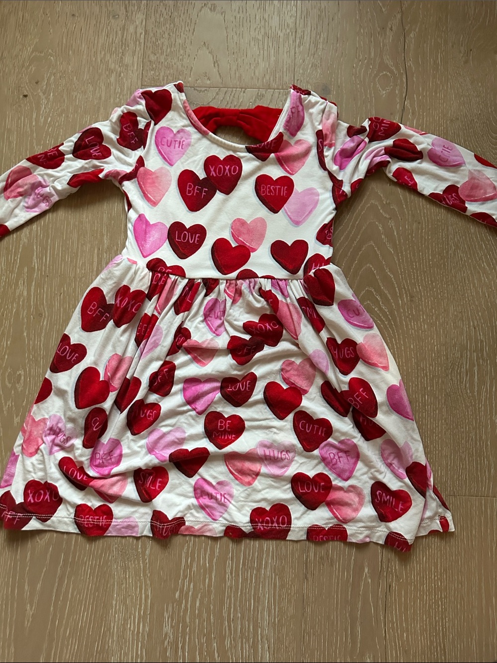 Girls' Little Sleepies Heart Print Long-Sleeve Dress - Red & Pink